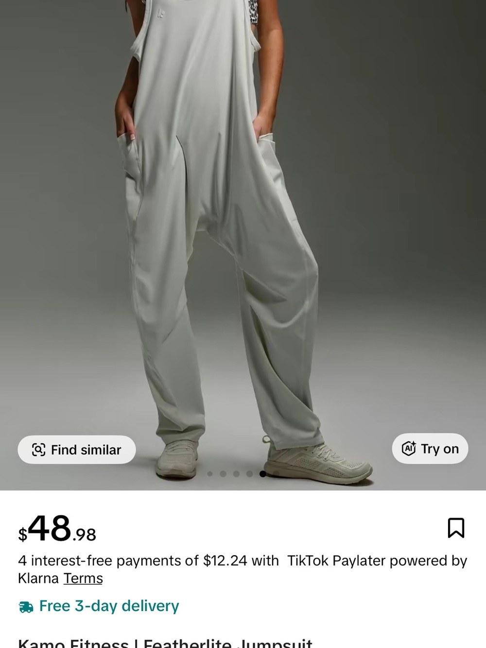 Kamo Fitness Featherlite Women's Light Gray Jumpsuit - new with tags